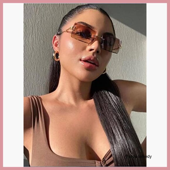 Vintage Rimless Rectangle Sunglasses with UV400 Protection - Picture 2 of 7